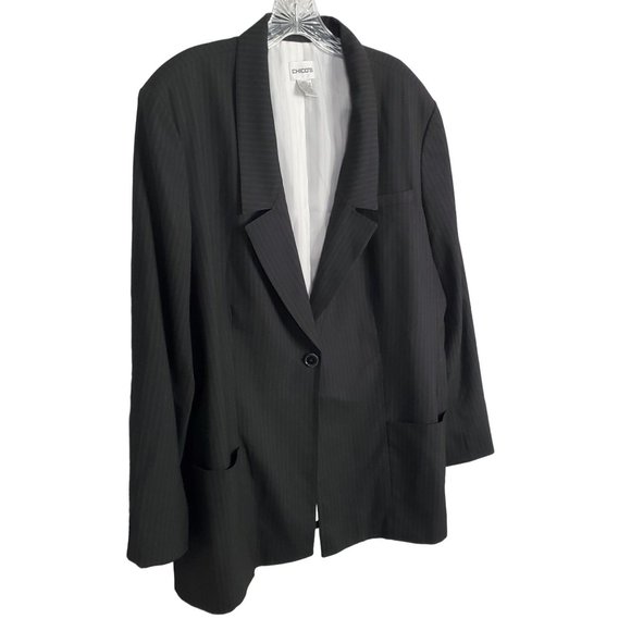 Chico's Jackets & Blazers - Chico's 3 Size XL Jacket Blazer Menswear Inspired Pinstripe Lined Pockets Black